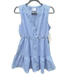 NWT New Sirenlily Womens Medium Gingham Sleeveless Front Button A Line Dress